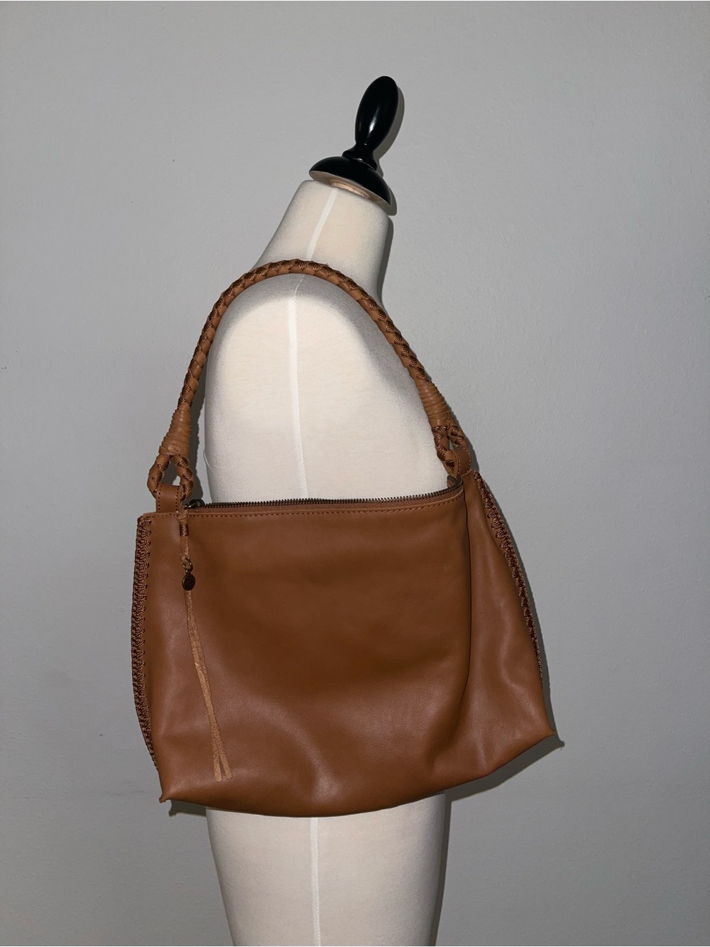 The Sak Braided Handle Hobo in Cognac Brown
